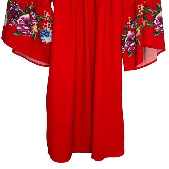 Umgee Red Floral Peasant Dress Small Boho Bell Sleeve Cottagecore - Picture 12 of 12
